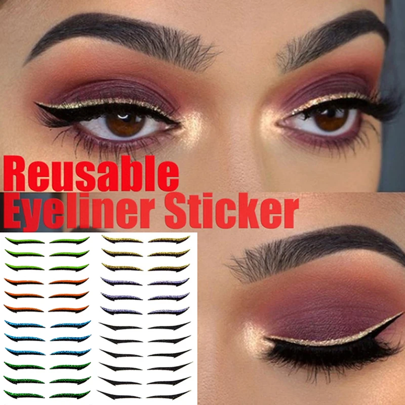 

6 pcs/Set Eyelid Line Stick waterproof Reusable Shimmer Glitter Eyeliner Stickers Makeup Eyeshadow Cat Eye Smokey Cosmetic Tape