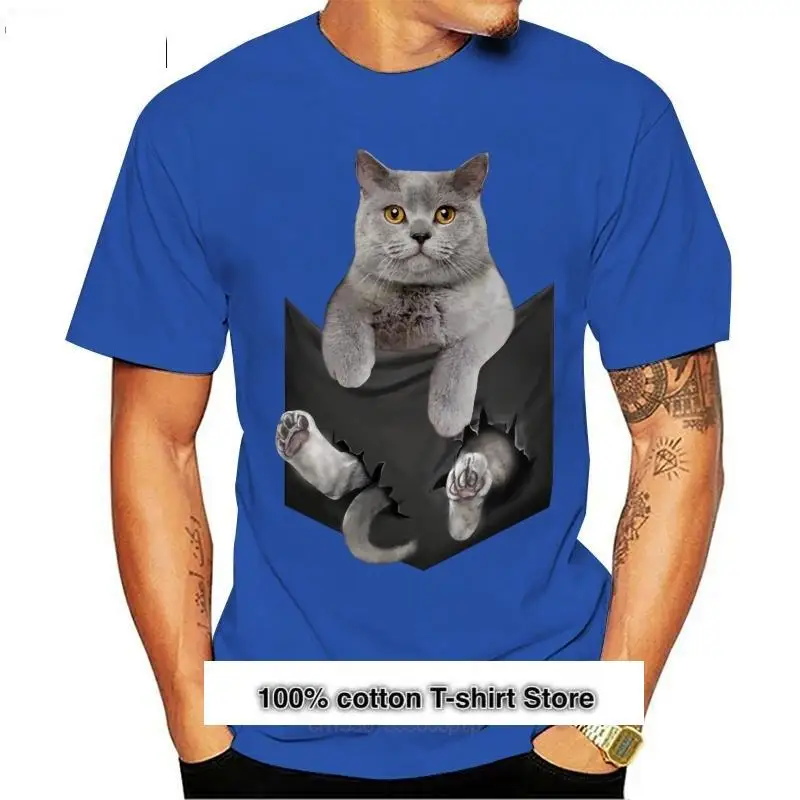 

Camiseta con bolsillo interior para hombre y mujer, camiseta de gato corto británico, nueva