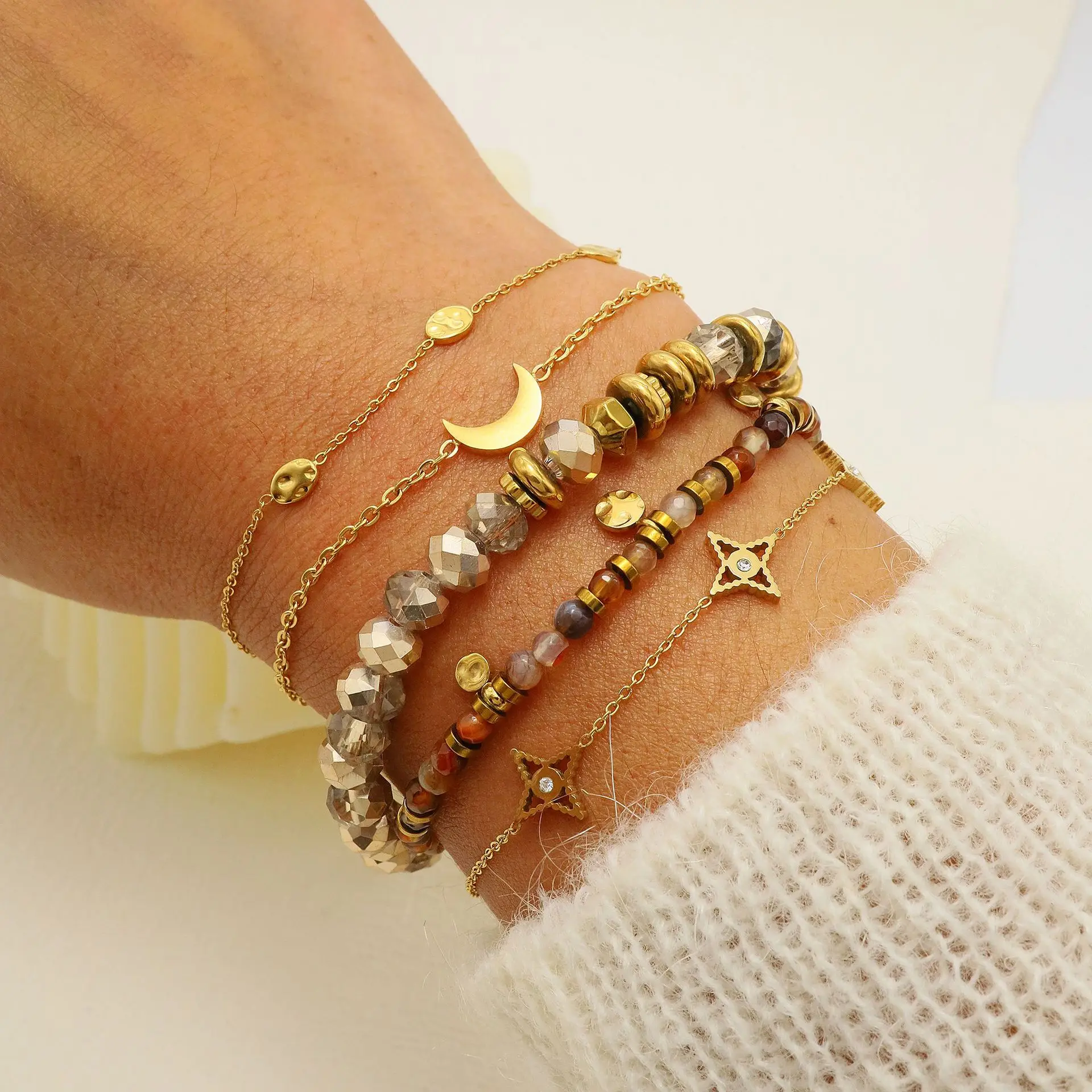 Fashion Stainless Steel Cubic Zircon Moon Star Multi Layered Bracelet for Women Girls Boho Crystal Bracelet Adjustable Jewelry
Fashion Stainless Steel Cubic Zircon Moon Star Multi Layered Bracelet for Women Girls Boho Crystal Bracelet Adjustable Jewelry
