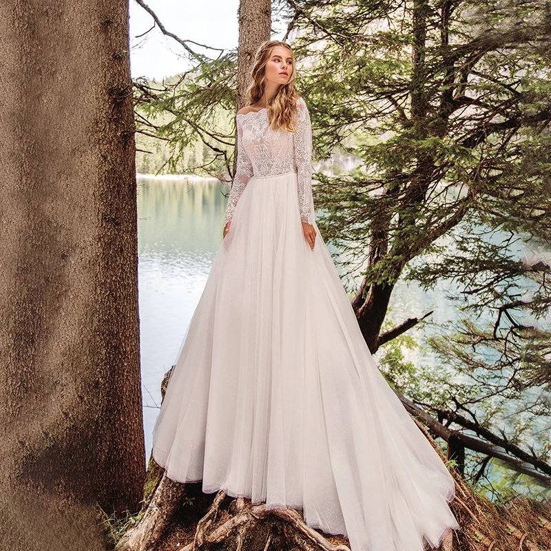 Exquisite Boat Neck Beach Wedding Dresses Long Sleeve Lace Appliques Bridal Gowns Plus Size Vestido De Noiva
Exquisite Boat Neck Beach Wedding Dresses Long Sleeve Lace Appliques Bridal Gowns Plus Size Vestido De Noiva