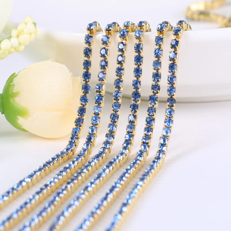 Light blue 10Yards DIY Rhinestone Chain Dense gold bottom sewing Rhinestones for clothing Art Decoration
Light blue 10Yards DIY Rhinestone Chain Dense gold bottom sewing Rhinestones for clothing Art Decoration