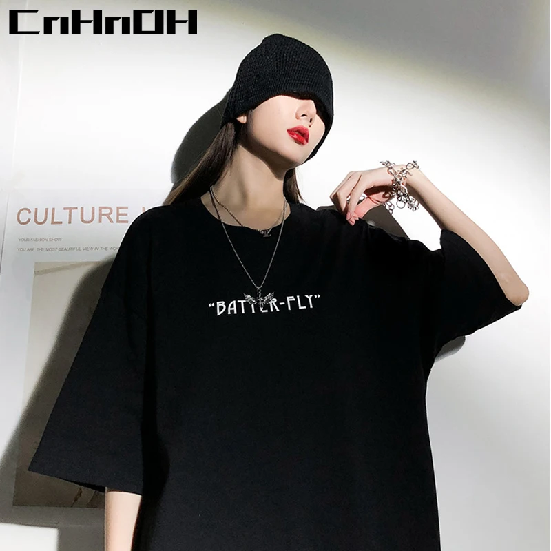 Футболка CnHnOH оверсайз из 100% хлопка в стиле хип-хоп Мужская Уличная одежда