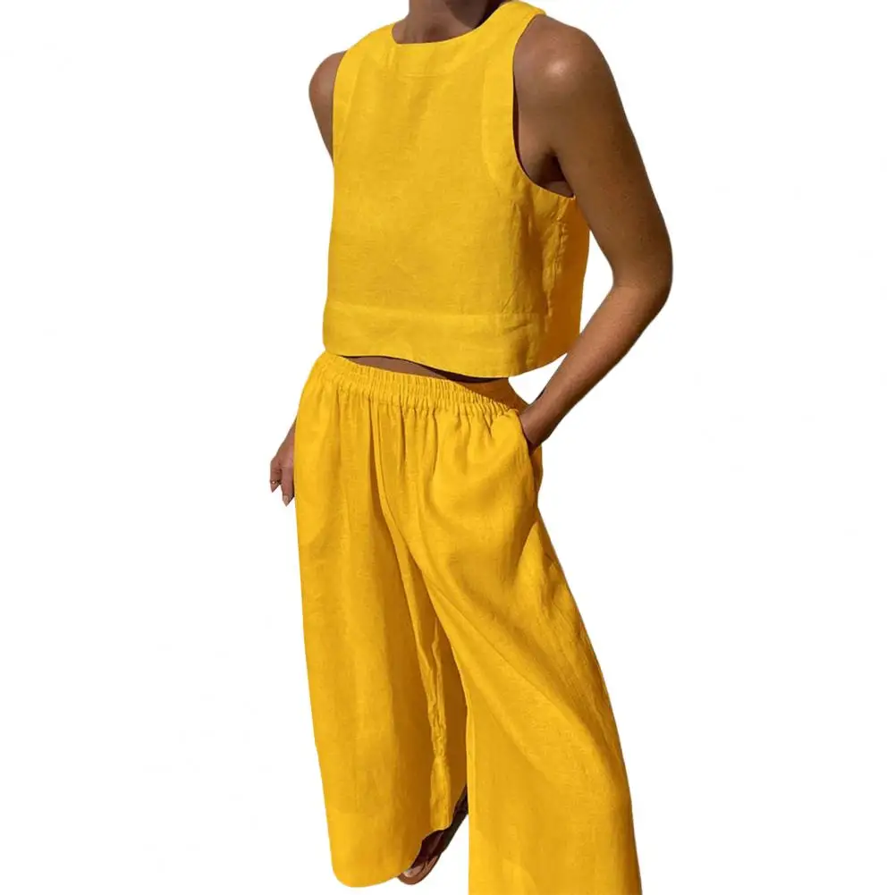 1 Set Vest Pants Suit Round Neck Solid Color Sleeveless Wide Leg Two-Piece Set Casual Tank Top Loose Summer Outfit Women
1 Set Vest Pants Suit Round Neck Solid Color Sleeveless Wide Leg Two-Piece Set Casual Tank Top Loose Summer Outfit Women