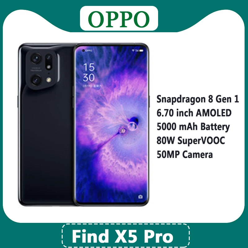 Original OPPO find X5 Pro 5G Snapdragon 8 Gen1 Octa Google play mobile Phone flash charger 12GB ROM 256GB RAM telephone
Original OPPO find X5 Pro 5G Snapdragon 8 Gen1 Octa Google play mobile Phone flash charger 12GB ROM 256GB RAM telephone