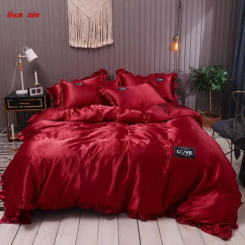 Pure Satin Silk Bedding Set Lace Luxury Duvet Cover Set Single Double Queen King Size 240x220 Couple Quilt Covers White Gray Red
Pure Satin Silk Bedding Set Lace Luxury Duvet Cover Set Single Double Queen King Size 240x220 Couple Quilt Covers White Gray Red