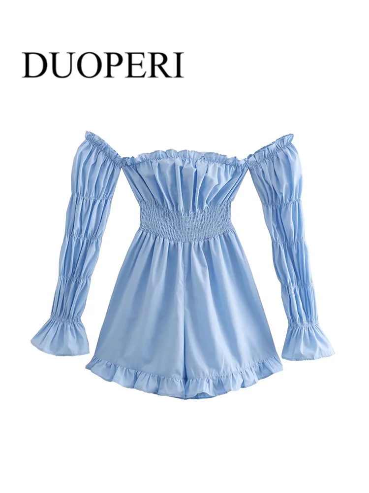 DUOPERI Women Fashion Pleated Jumpsuits With Slash Neck Vintage Elastic Waist Female Playsuits Mujer Chic Outfits 
DUOPERI Women Fashion Pleated Jumpsuits With Slash Neck Vintage Elastic Waist Female Playsuits Mujer Chic Outfits