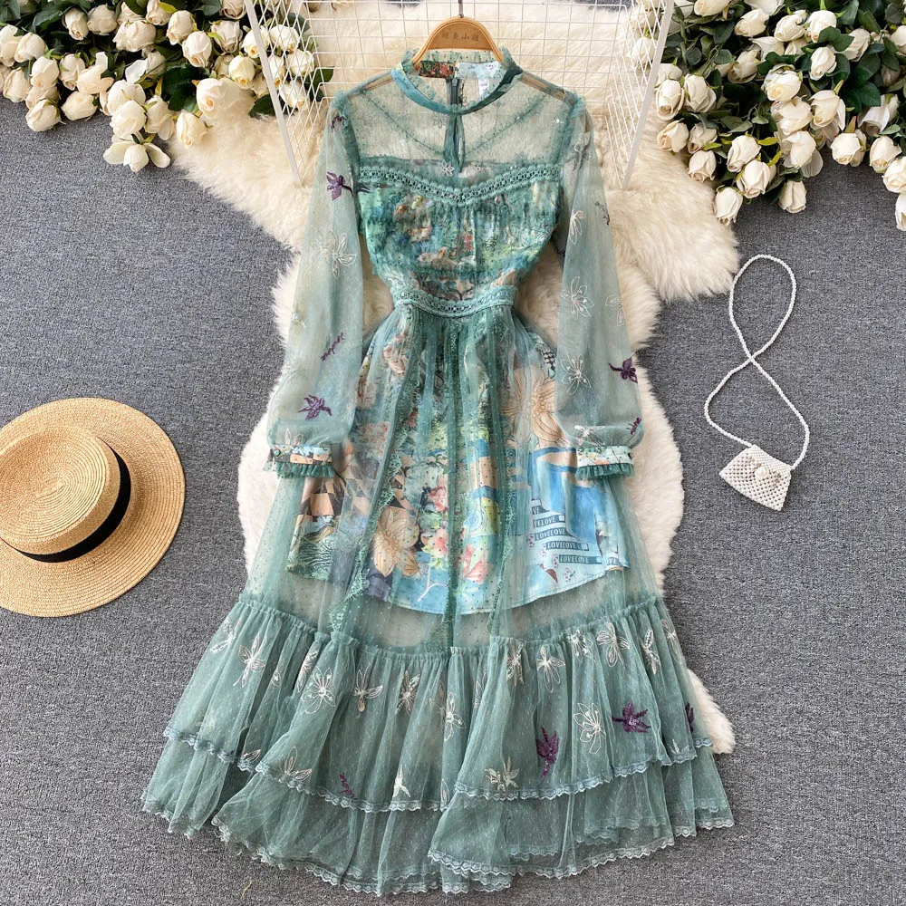 Dresses Spring / summer 2022 new fairy temperament super printed ruffle mesh Pleated
Dresses Spring / summer 2022 new fairy temperament super printed ruffle mesh Pleated