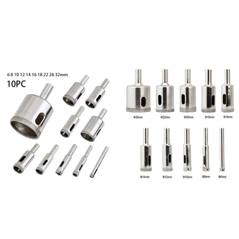 10pcs Diamond Coated Hss Cutter Drill Bit Tile Electroplated Glass Marble Ceramic Hole Drilling Bits For Power-Tools
10pcs Diamond Coated Hss Cutter Drill Bit Tile Electroplated Glass Marble Ceramic Hole Drilling Bits For Power-Tools