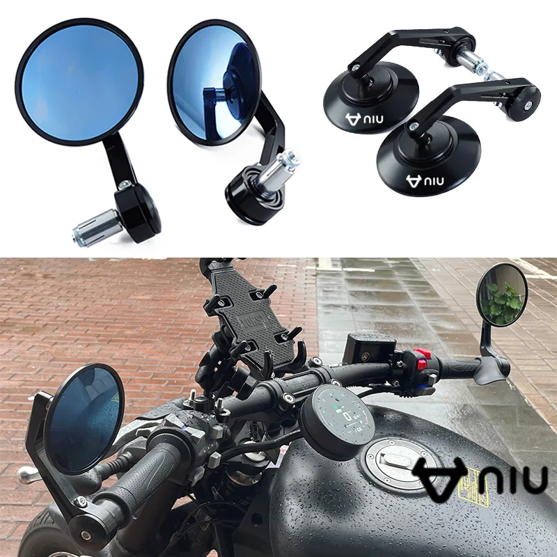 

For NIU N1 N1S M1 U1 M+ NG US U+ UQI U+B 1 Pair 7/8'' 22mm Motorcycle Bar End Mirrors Retro Handlebar Tip Rearview CNC Aluminum