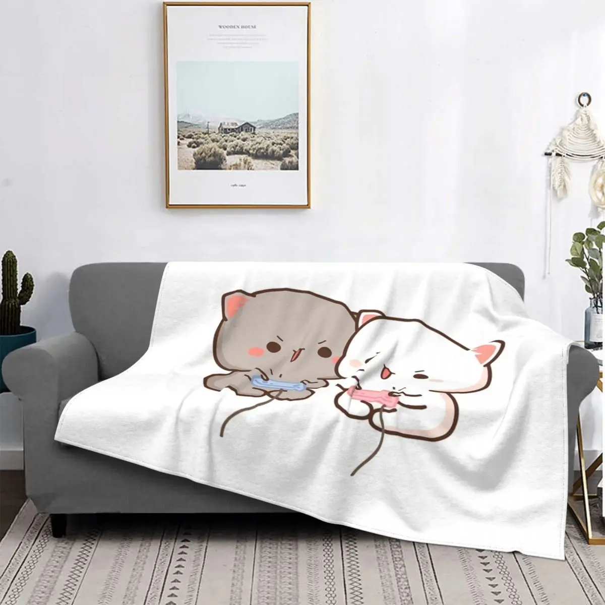 

Игровое 2 одеяло с изображением кота из персика и Гомы мочи, покрывало на кровать, пляжное покрывало на кровать, декоративное покрывало для дивана