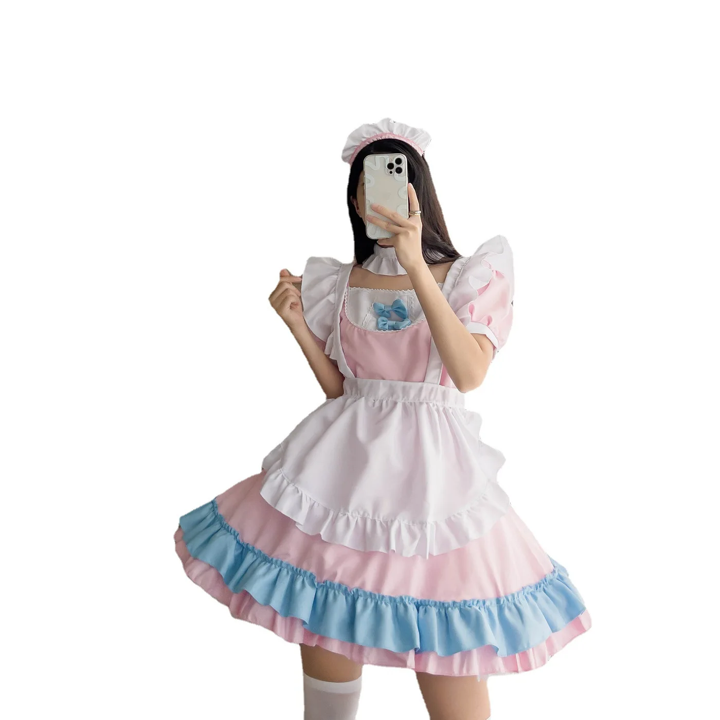 

Женское платье в стиле "Лолита", костюм японской горничной из аниме для косплея, розовый костюм с оборками и повязкой на голову, размеры S-5XL