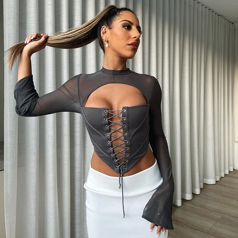 2023 new solid color casual backless round neck long-sleeved lace mesh slim top
2023 new solid color casual backless round neck long-sleeved lace mesh slim top
