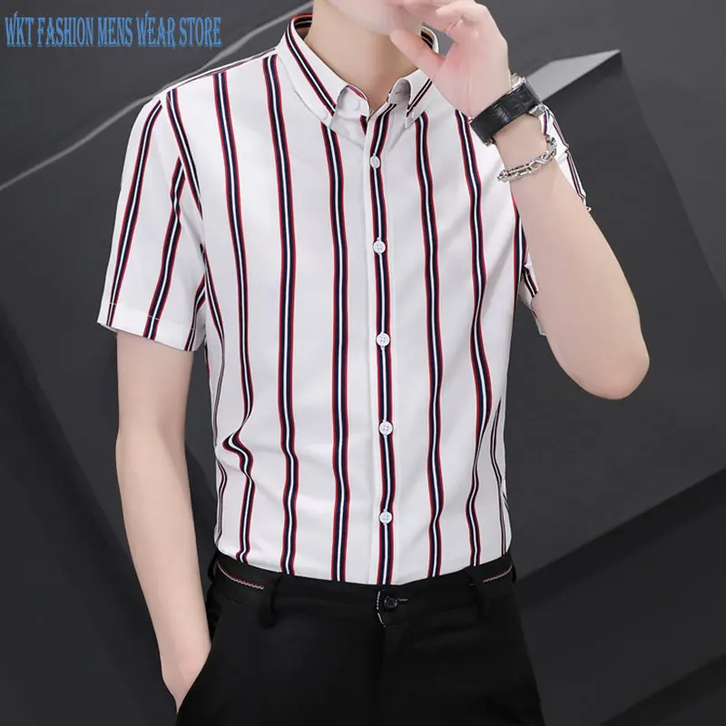 Summer Shirts Solid Men's Clothing Short-Sleeved Korean-Style Trendy Handsome Slim-Fit Striped Smart Casual Shirt Polyester
Summer Shirts Solid Men's Clothing Short-Sleeved Korean-Style Trendy Handsome Slim-Fit Striped Smart Casual Shirt Polyester