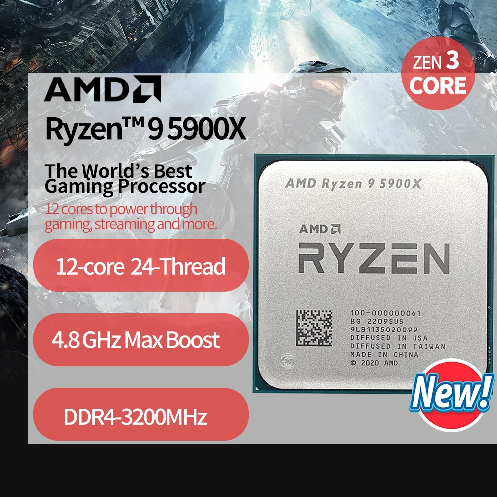 Новый процессор AMD Ryzen 9 5900X R9 3 7 ГГц двенадцатиядерный 24-поточный 7NM L3 = 64M 100-000000061