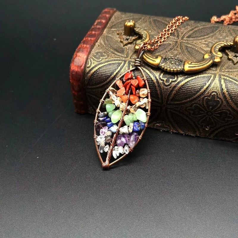 New Fashion Seven Chakra Natural Stone Tree of Life Charm Necklace Healing Crystal Leaf Pendant Necklace Jewelry for Women Gifts
New Fashion Seven Chakra Natural Stone Tree of Life Charm Necklace Healing Crystal Leaf Pendant Necklace Jewelry for Women Gifts