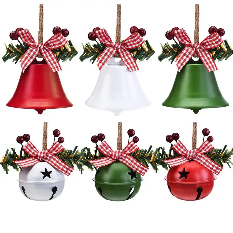 

Christmas Jingle Bells 6Pcs Large Size Metal Jingle Bell Ornaments White Red Green Christmas Tree Bell Party Favors Decoration