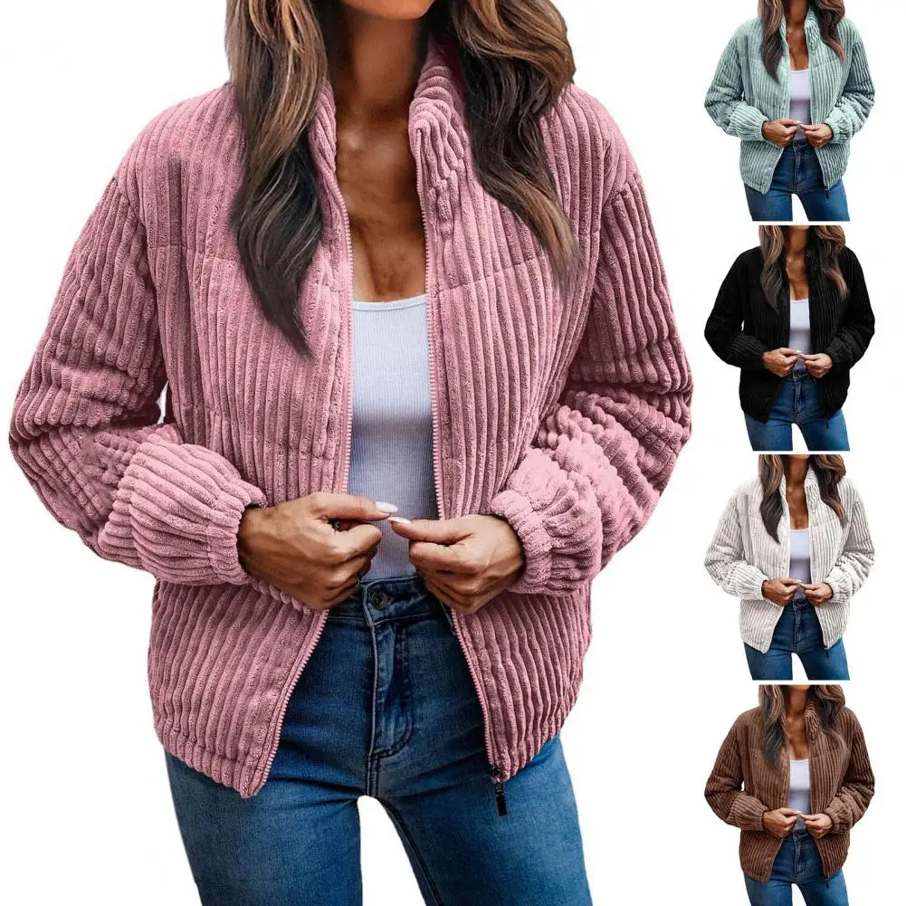 Women Winter Coat Solid Color Zipper Stand Collar Thick Striped Texture Cardigan Casual Neck Protection Spring Jackets for Work
Women Winter Coat Solid Color Zipper Stand Collar Thick Striped Texture Cardigan Casual Neck Protection Spring Jackets for Work