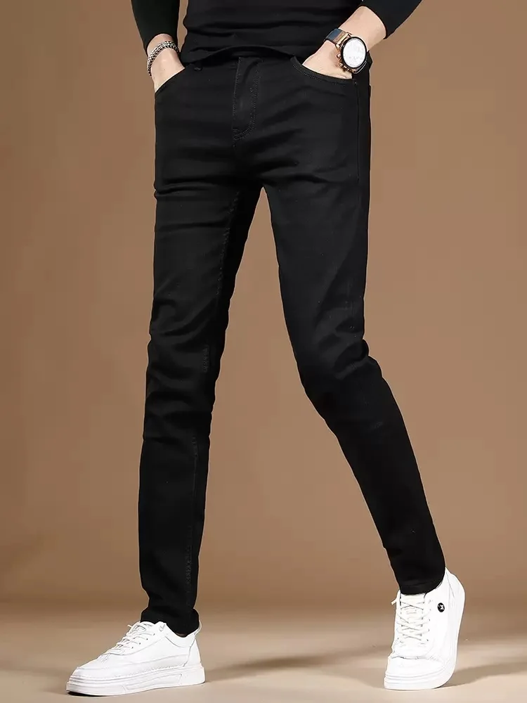 

Men's Black Autumn Jeans Slim Fit Straight Pants Streetwear Casual Cotton Stretch Denim Trousers CP2138