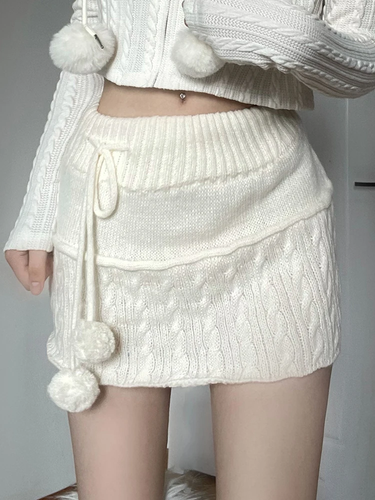 Мини-юбка женская трикотажная на завязках с низкой талией