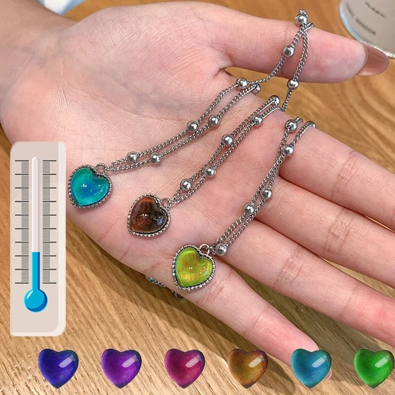 New Mood Necklaces Colorful Heart Love Pendant Temperature Control Color Change Necklace Stainless Steel Chain Jewellery Women
New Mood Necklaces Colorful Heart Love Pendant Temperature Control Color Change Necklace Stainless Steel Chain Jewellery Women