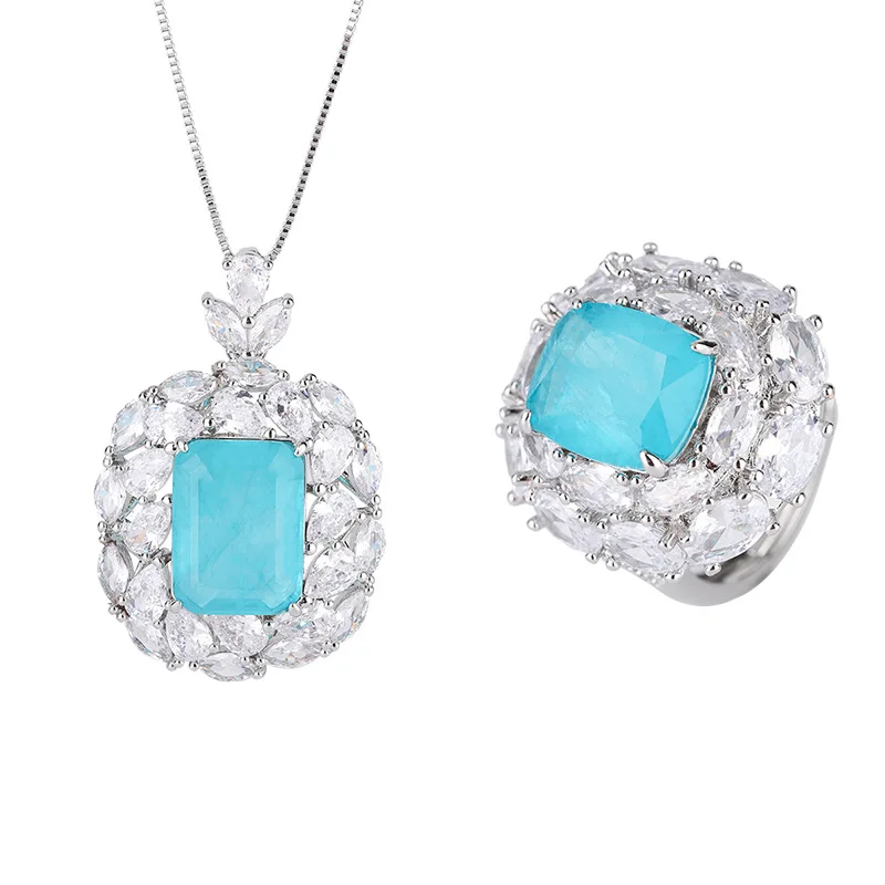 New fashion trend S925 silver inlaid 5A zircon ladies personality Paraiba ring pendant main stone
New fashion trend S925 silver inlaid 5A zircon ladies personality Paraiba ring pendant main stone