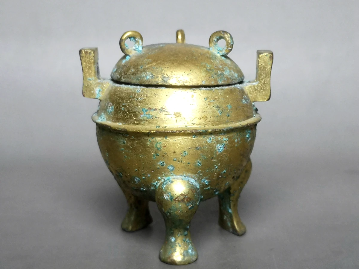 

YIZHU CULTUER ART 2.4" Old Ancient China Zhan Han Period Bronze Gilt Gilded Carving Smoked Incense Burner Censer Aroma Lamp