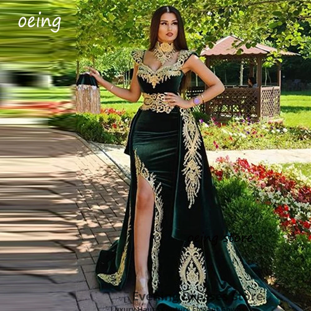 OEING Moroccan Kaftan Dark Emermald Velvet Mermaid Evening Dresses With Detachable Train Gold Applique Slit Prom Gown Party
OEING Moroccan Kaftan Dark Emermald Velvet Mermaid Evening Dresses With Detachable Train Gold Applique Slit Prom Gown Party