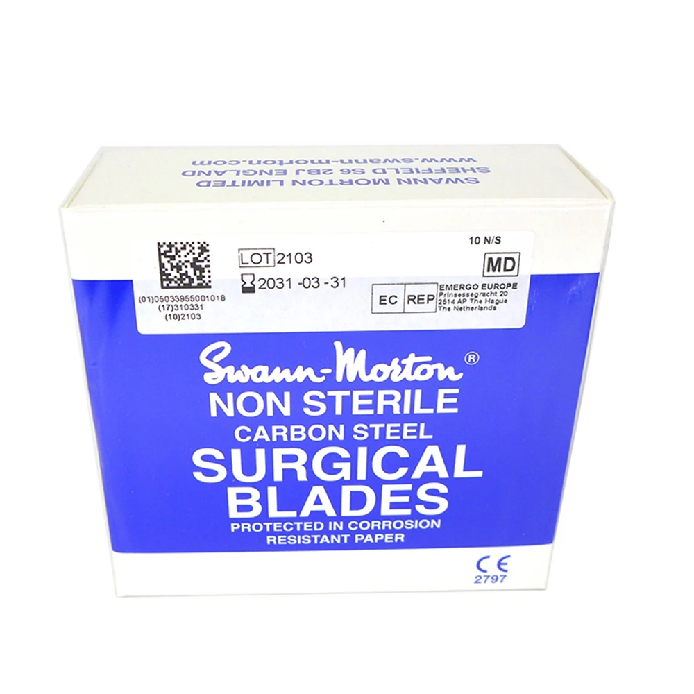 10 шт. хирургических лезвий Swann Morton 18/23/26 из углеродистой стали, используемых для резки автомобильной пленки для изменения цвета, ткани и для ремонта ножей в наборе.