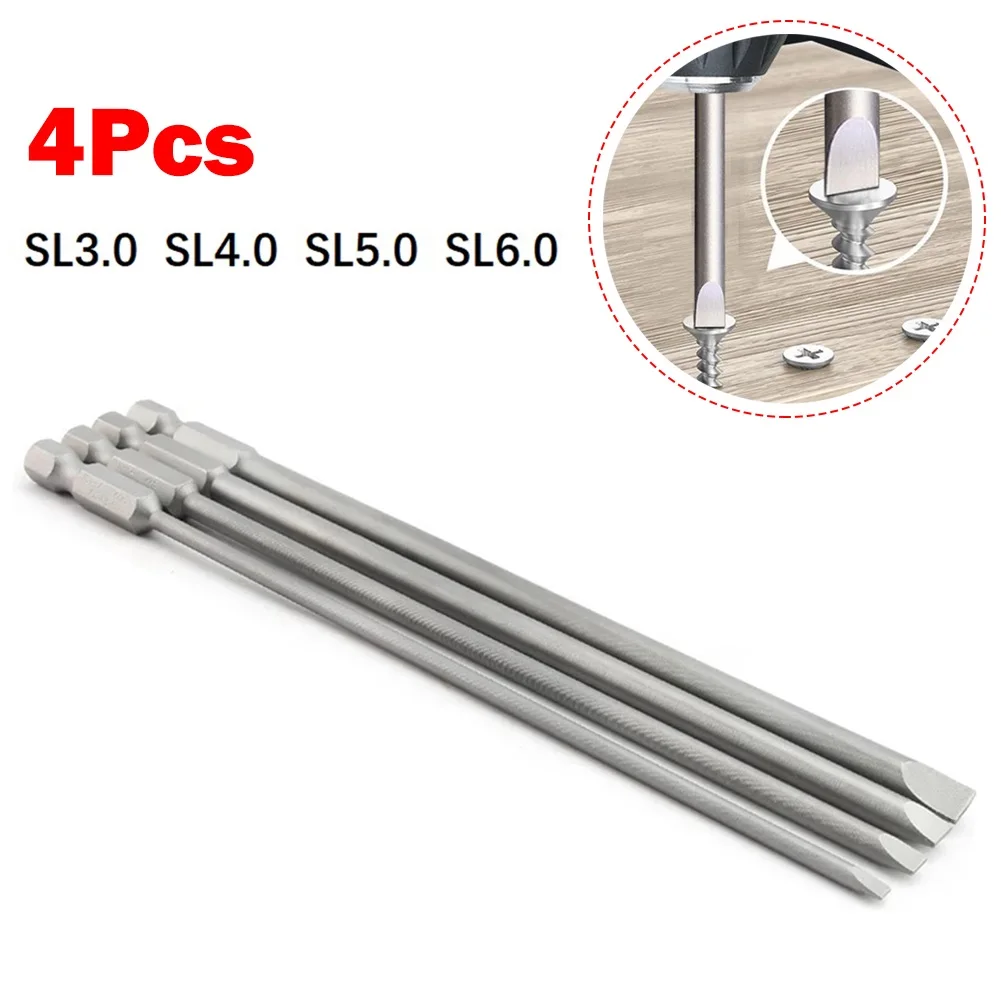 4Pcs 150mm Slotted Screwdriver Bit 3mm-6mm Magnetic Flat Head 1/4" Hex Shank For Manual Electric Drive SL3.0 SL4.0 SL5.0 SL6.0
4Pcs 150mm Slotted Screwdriver Bit 3mm-6mm Magnetic Flat Head 1/4" Hex Shank For Manual Electric Drive SL3.0 SL4.0 SL5.0 SL6.0