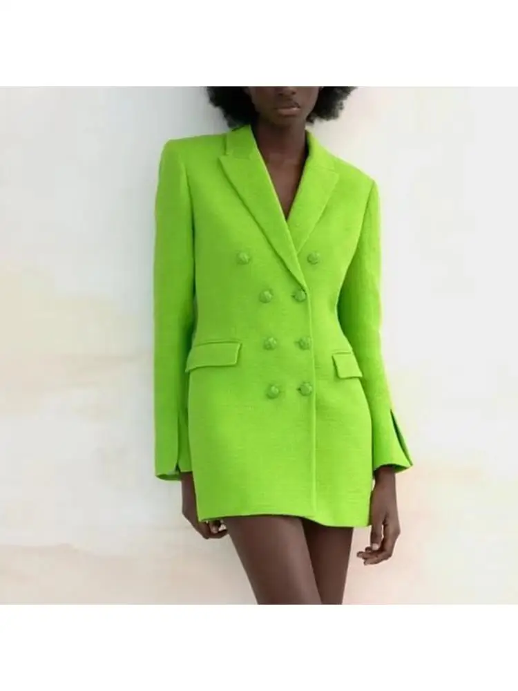 Женский двубортный блейзер с длинным рукавом, однотонный облегающий топ с карманами, весна 2022 
Женский двубортный блейзер с длинным рукавом, однотонный облегающий топ с карманами, весна 2022