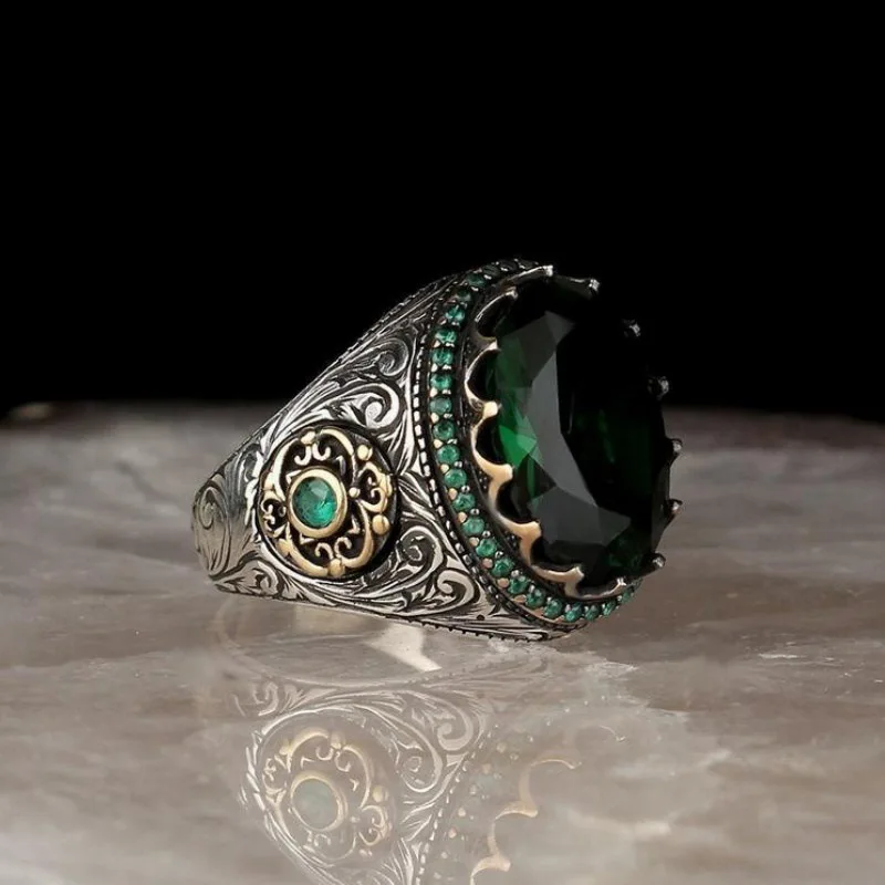 Vintage Handmade Turkish Signet Ring for Men Women with Green Blue Zircon Wedding Engagement Ring Party Punk Motor Biker Jewelry
Vintage Handmade Turkish Signet Ring for Men Women with Green Blue Zircon Wedding Engagement Ring Party Punk Motor Biker Jewelry