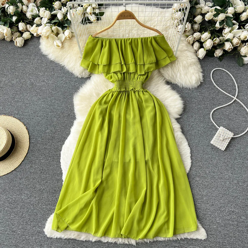 Платье женское шифоновое ТРАПЕЦИЕВИДНОЕ с вырезом-лодочкой и оборками, повседневная однотонная французская одежда с эластичным поясом, H002,... 
Платье женское шифоновое ТРАПЕЦИЕВИДНОЕ с вырезом-лодочкой и оборками, повседневная однотонная французская одежда с эластичным поясом, H002,...