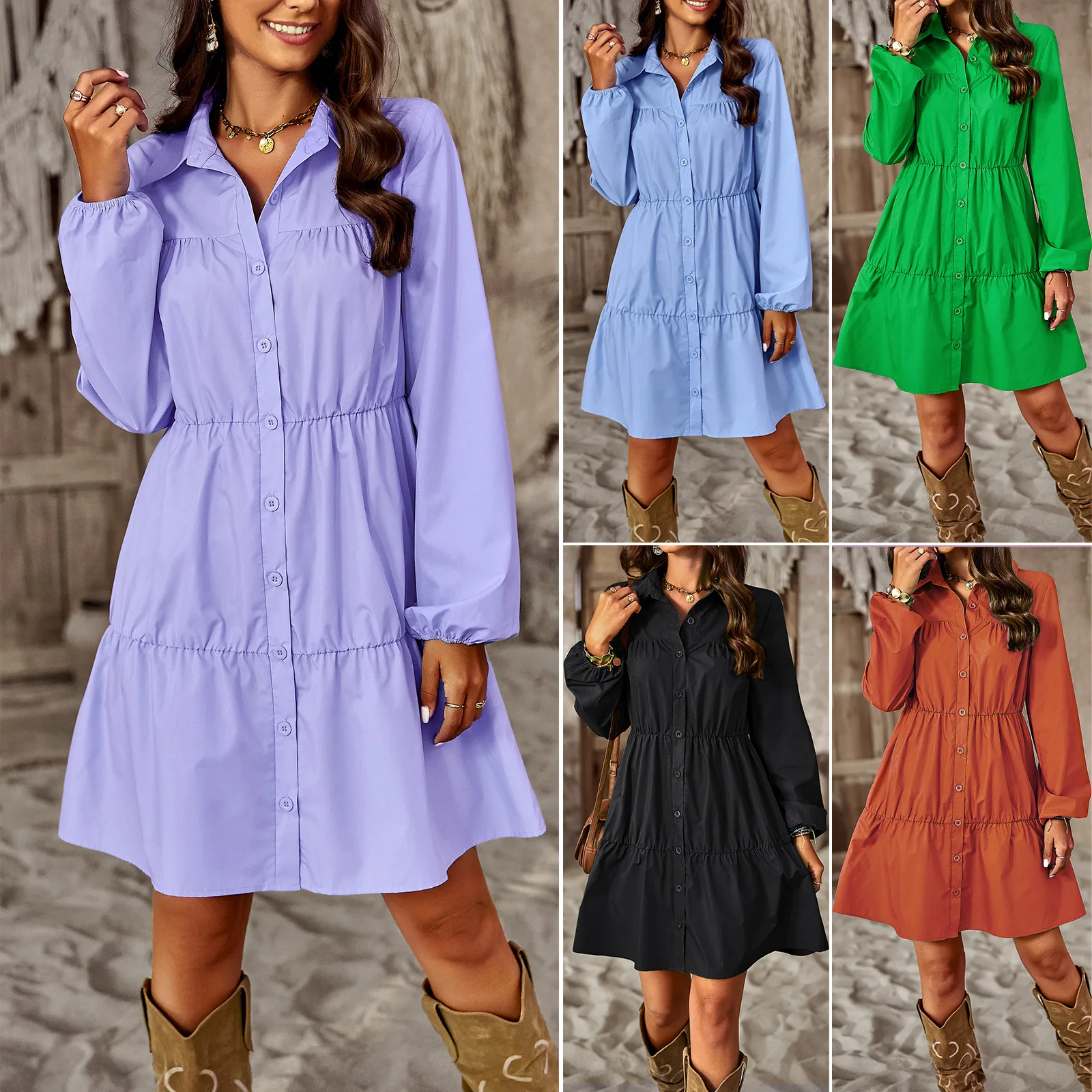 Women Dresses Summer Fashion Turn Down Collar Shirt Pure Color Cardigan Long Sleeved Folds Elegant Temperament Casual Dresss
Women Dresses Summer Fashion Turn Down Collar Shirt Pure Color Cardigan Long Sleeved Folds Elegant Temperament Casual Dresss