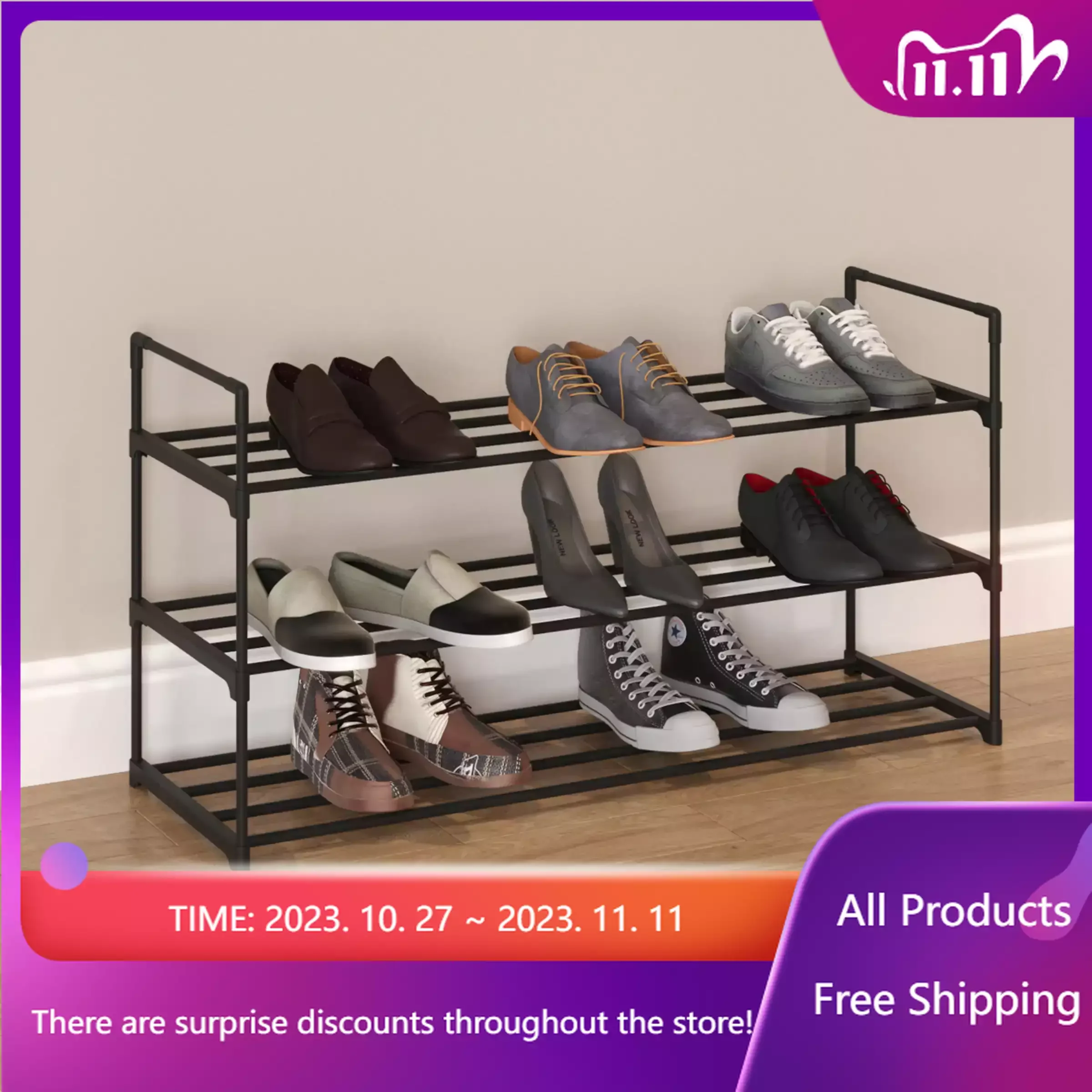 Shoe Rack - 3-Tier Shoe Organizer for Closet, Bathroom, Entryway - Shelf Holds 15 Pairs Sneakers, Heels, Black
Shoe Rack - 3-Tier Shoe Organizer for Closet, Bathroom, Entryway - Shelf Holds 15 Pairs Sneakers, Heels, Black