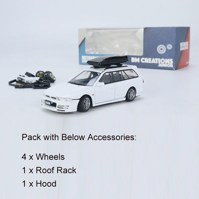 

BM 1:64 Mitsubishi Legnum Vr4 Alloy Model Car Die-cast Vehicle - LHD Pack with 4 Tires+Head Hood+Roof Rack