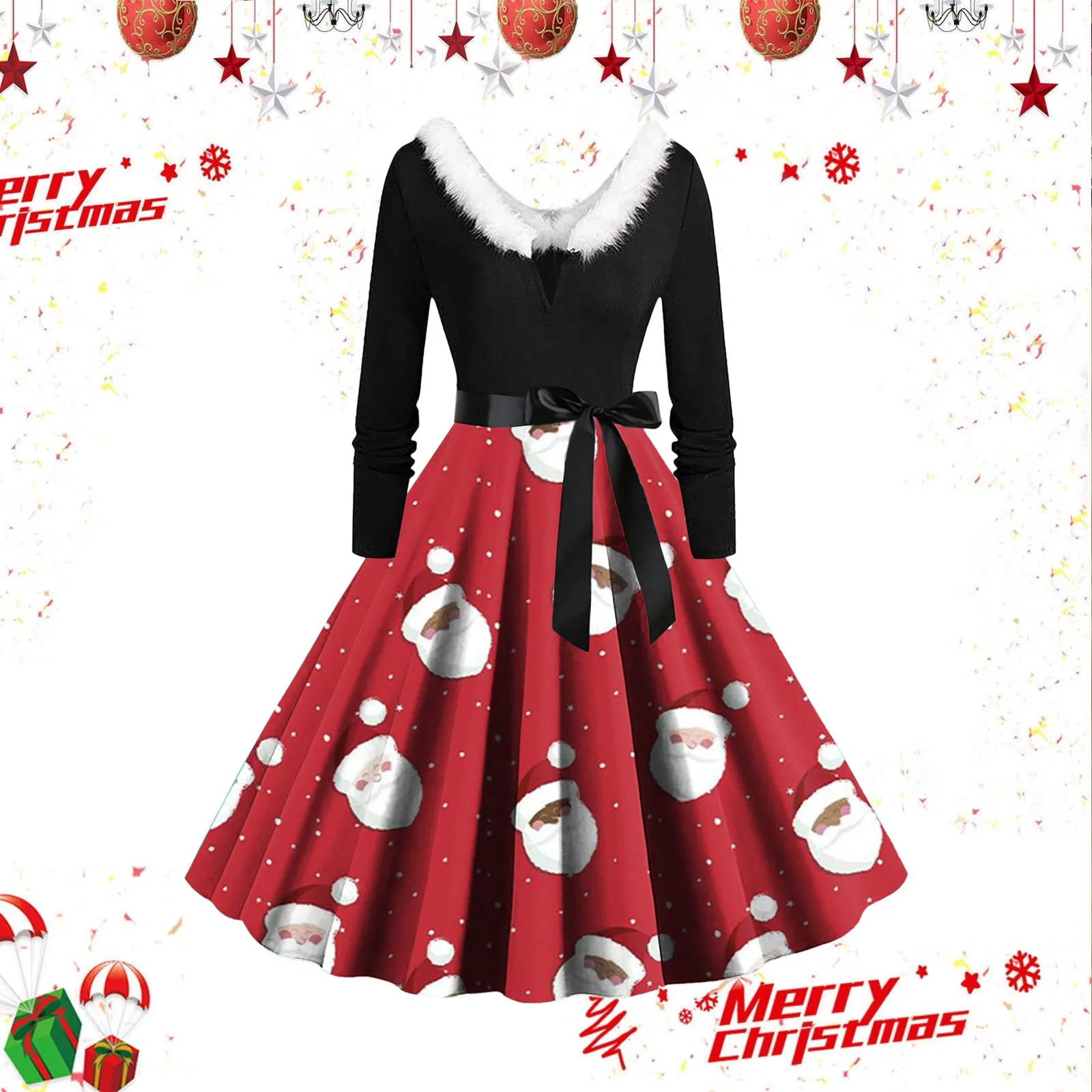 Women Vintage Dress Furry V Neck Warm Slim Dress Long Sleeve Christmas 1950s Skirt Housewife Evening Party Prom Dress
Women Vintage Dress Furry V Neck Warm Slim Dress Long Sleeve Christmas 1950s Skirt Housewife Evening Party Prom Dress