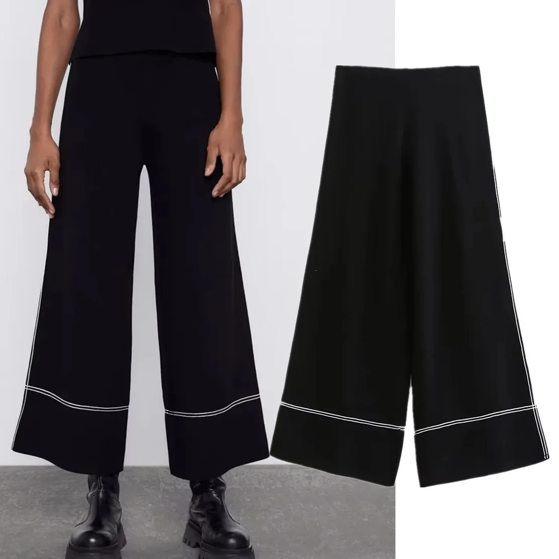 Maxdutti Office Lady Contrast Embroidery Loose Wide Leg Pants Women Fashion Simple Knitted Trousers
Maxdutti Office Lady Contrast Embroidery Loose Wide Leg Pants Women Fashion Simple Knitted Trousers