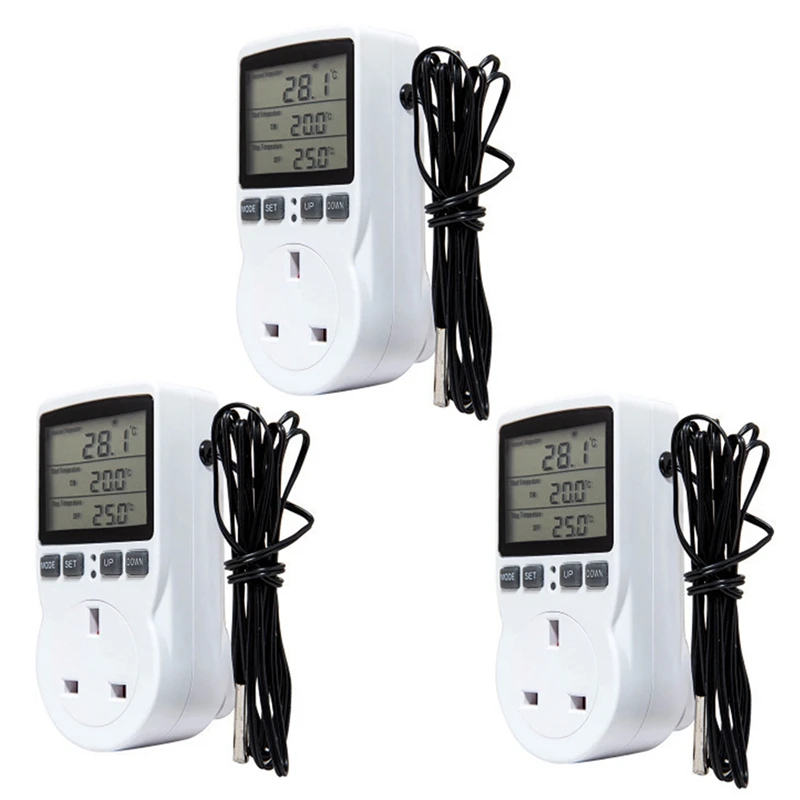 3X Digital Temperature Controller Thermostat Outlet Socket Plug Heating Cooling Timer For Homebrew Greenhouse UK Plug
3X Digital Temperature Controller Thermostat Outlet Socket Plug Heating Cooling Timer For Homebrew Greenhouse UK Plug