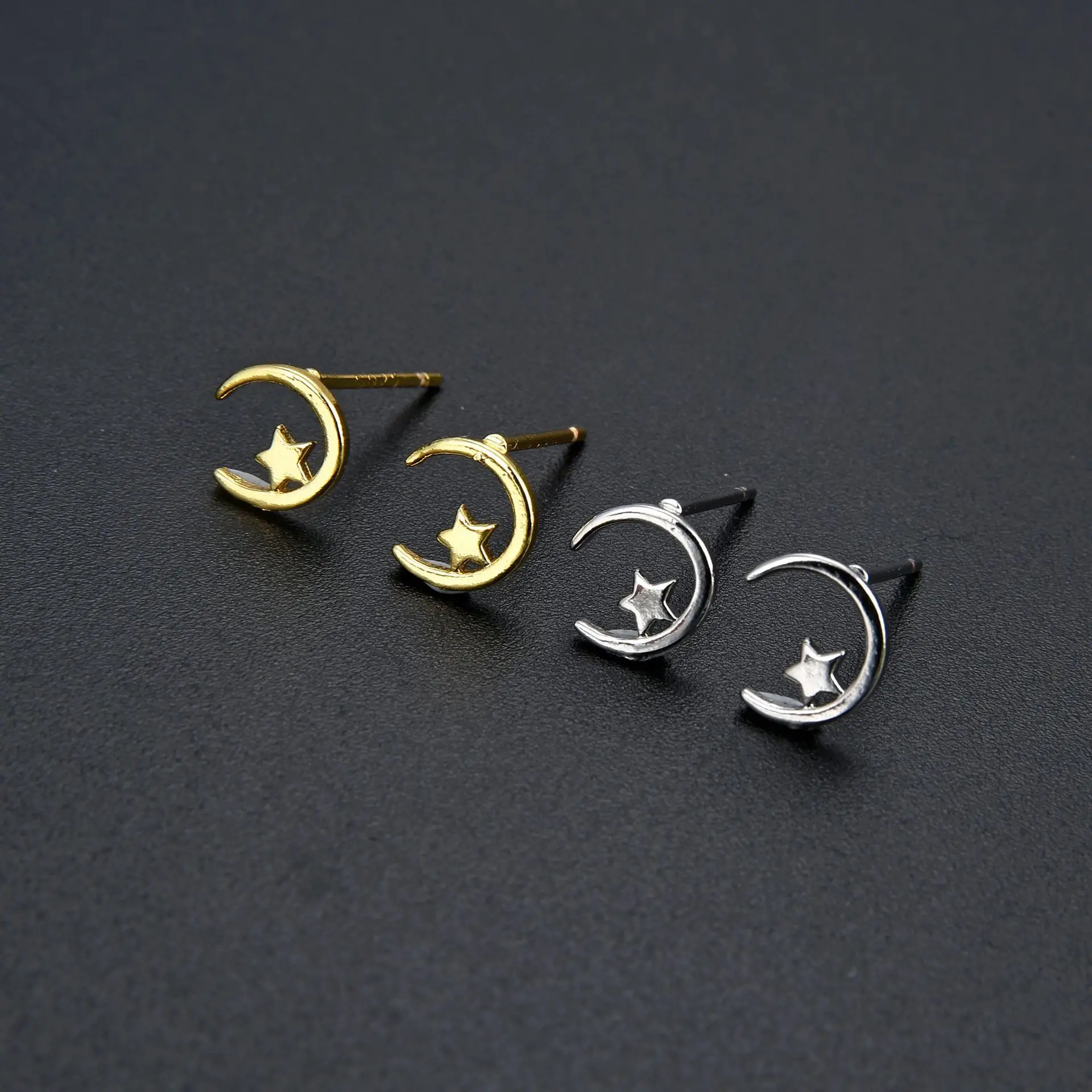 

TULX Small Star Moon Ear Studs Girls Dainty Jewelry Minimalist Asymmetrical Stud Earrings For Women Ear Accessories