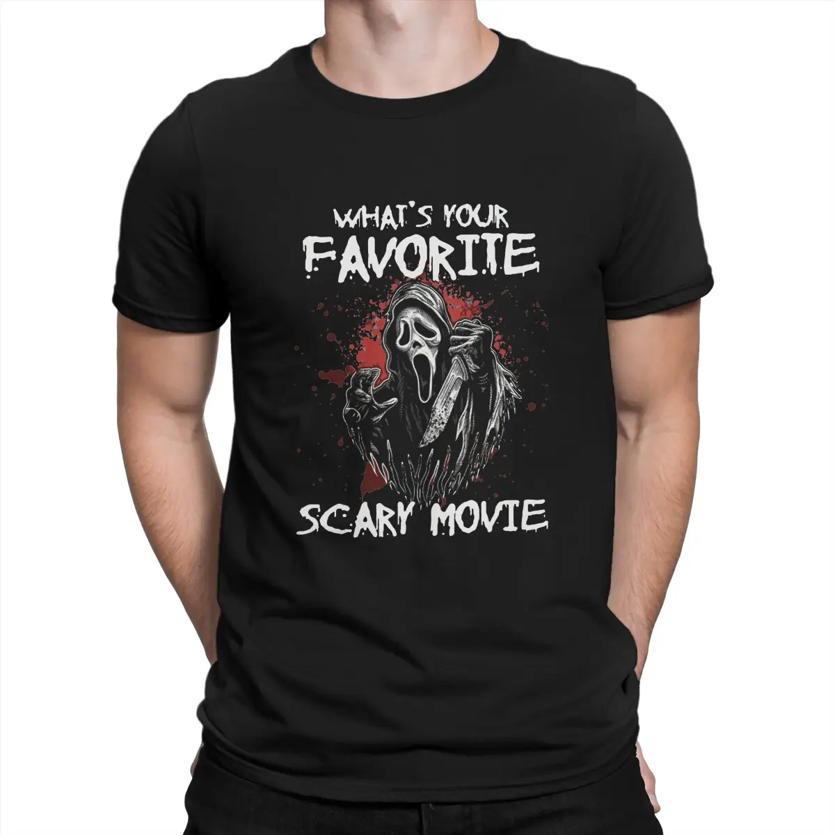 

Scream Horror Movie Newest TShirt for Men Whats Is Your Favorite Scary Movie Round Collar Basic T Shirt Distinctive