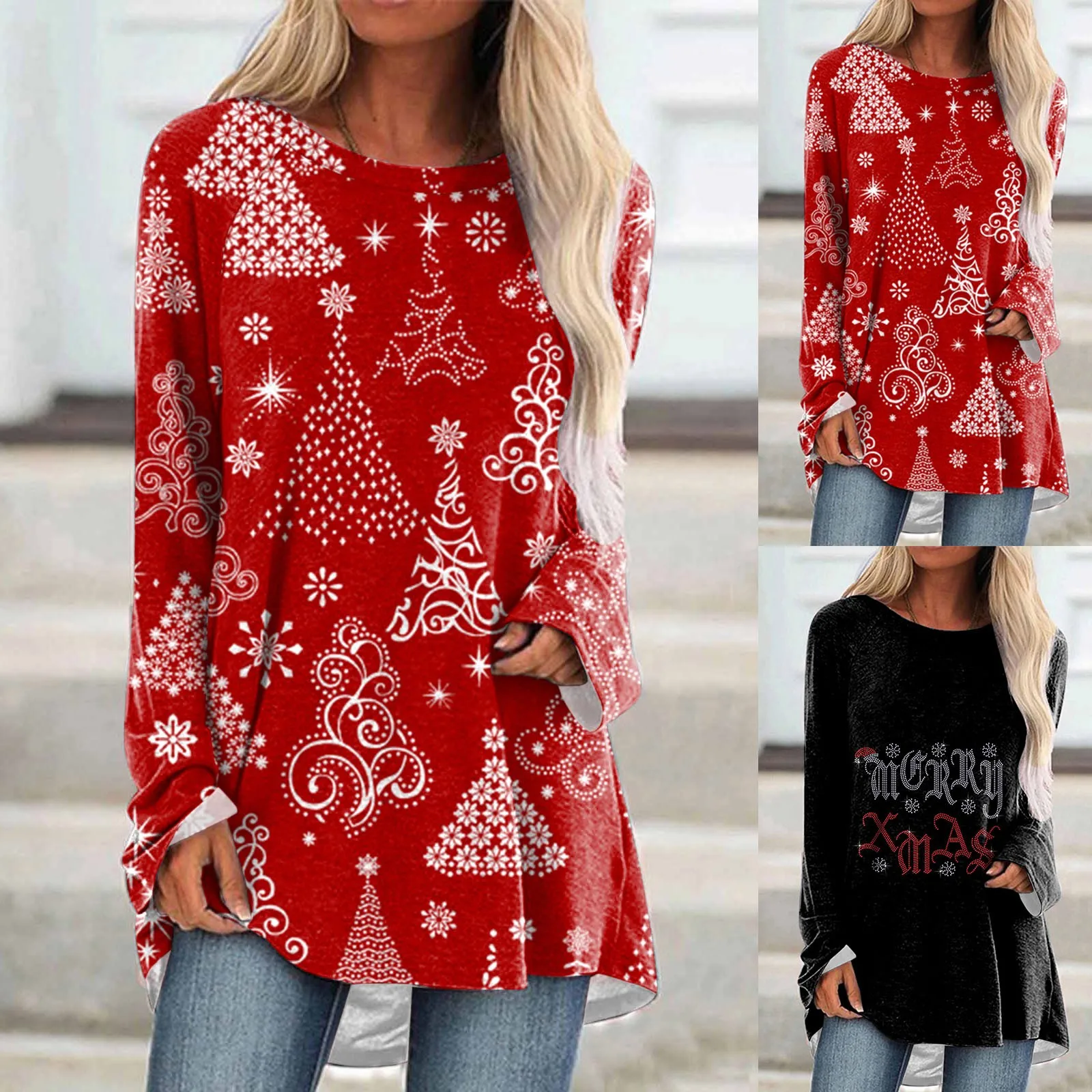 Women's Christmas Fashion Loose Round Neck Printed Long Sleeved T Shirt Shirt Women 
Women's Christmas Fashion Loose Round Neck Printed Long Sleeved T Shirt Shirt Women