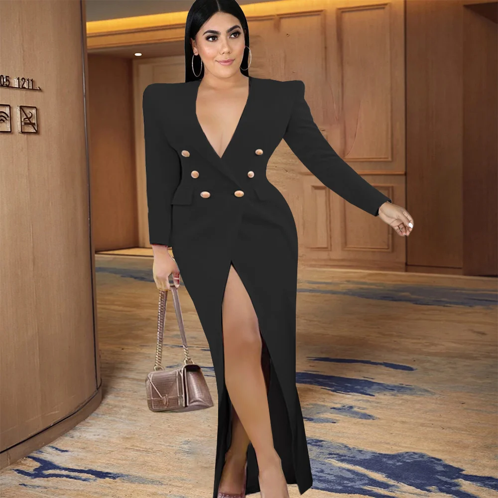Women's Plus Size Blazer Dresses V-Neck Long Sleeve Metal Button Slim Fit Party Long Blazer Fashion Lady Solid Color Coat Robe
Women's Plus Size Blazer Dresses V-Neck Long Sleeve Metal Button Slim Fit Party Long Blazer Fashion Lady Solid Color Coat Robe