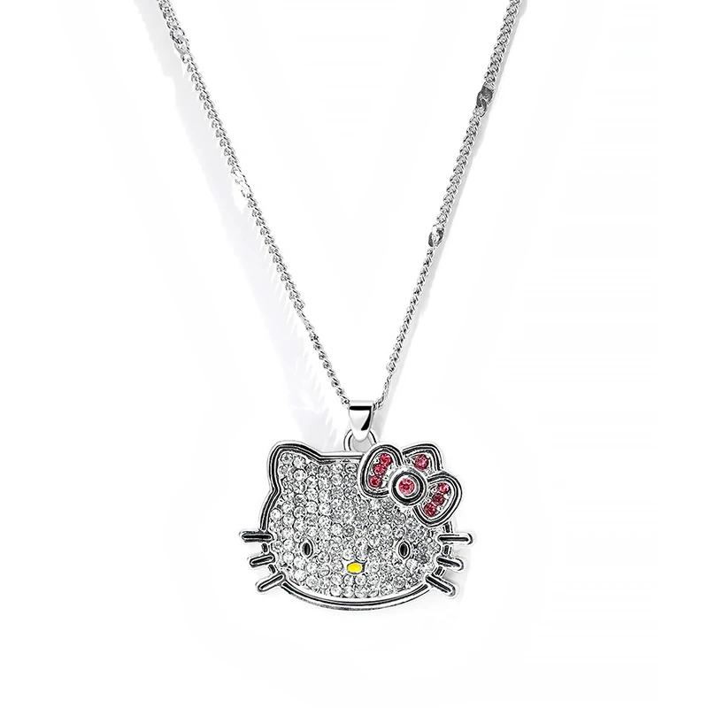 

Kawaii Hello Kitty Necklace With Chain Alloy Crystals Y2K Kitty Cat Pendant Necklaces Sanrio Women Exquisite Clavicle Chain