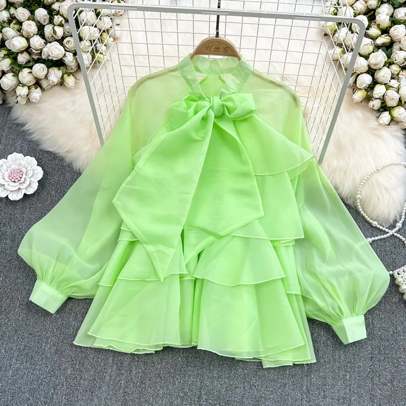 Spring New Bow Lace-Up Multi-Layer Ruffled Chiffon Shirts Loose Elegant Women's Autumn Single-Breasted Long Sleeved Blouse
Spring New Bow Lace-Up Multi-Layer Ruffled Chiffon Shirts Loose Elegant Women's Autumn Single-Breasted Long Sleeved Blouse