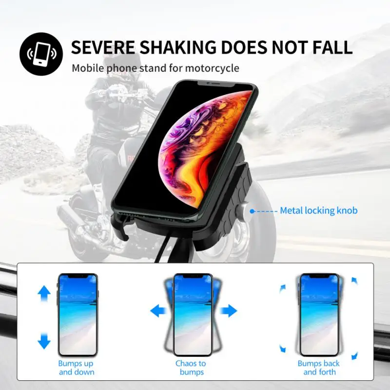 

Motorcycle Phone Holder 15W Wireless Charger USB QC3.0 Fast Charging Bracket Bike Smartphone Stand 360 Mobile Cellphone Support