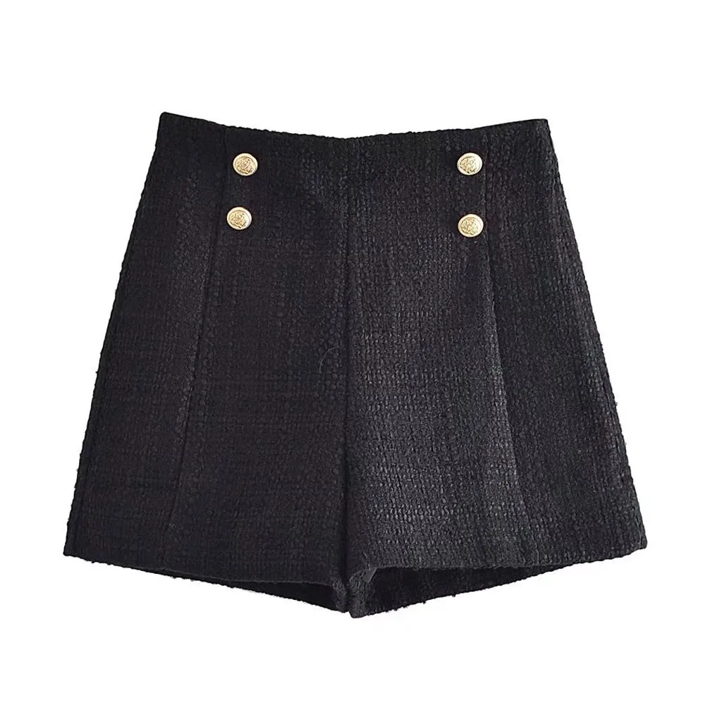 Huaxiafan Women Fashion Front Metal Buttons Tweed Shorts Vintage High Waist Side Zipper Female Short Pants Mujer
Huaxiafan Women Fashion Front Metal Buttons Tweed Shorts Vintage High Waist Side Zipper Female Short Pants Mujer