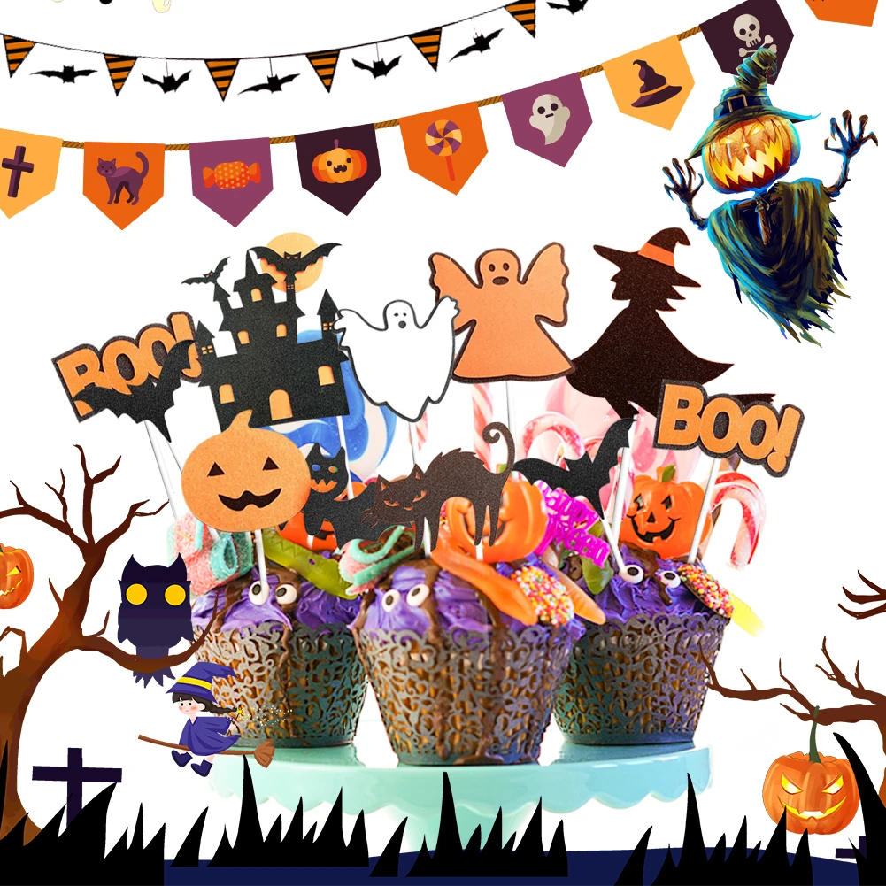 Happy Halloween Cake Toppers Halloween Cupcake Toppers Cartoon Pumpkin Witch Ghost Cake Decorative Flags for Kids Halloween Deco
Happy Halloween Cake Toppers Halloween Cupcake Toppers Cartoon Pumpkin Witch Ghost Cake Decorative Flags for Kids Halloween Deco