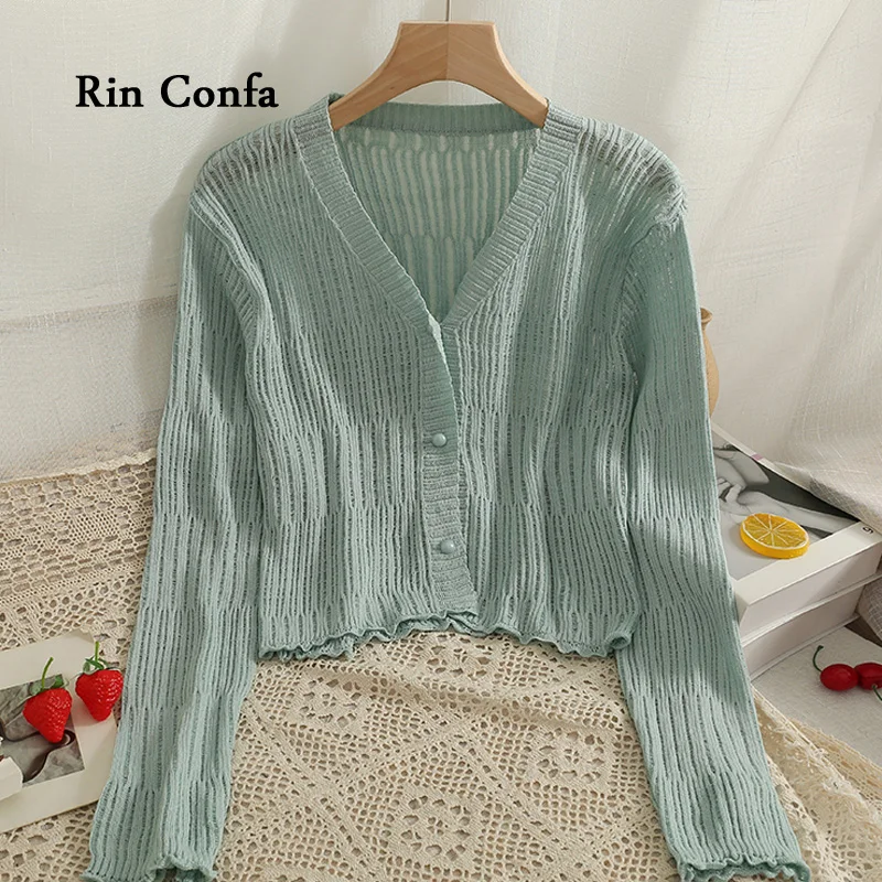 Rin Confa Summer Women Single-Breasted Holow Out Long Sleeve Cardigan Hemming Low Neck Knitting Top Women Retro Clean Thin Tops
Rin Confa Summer Women Single-Breasted Holow Out Long Sleeve Cardigan Hemming Low Neck Knitting Top Women Retro Clean Thin Tops
