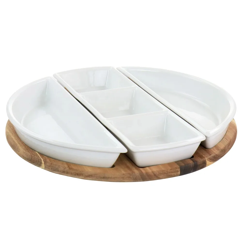 Gibson Elite Gracious Dining 4 Piece Fine Ceramic Sectional Tray Set with Acacia Wood Base
Gibson Elite Gracious Dining 4 Piece Fine Ceramic Sectional Tray Set with Acacia Wood Base