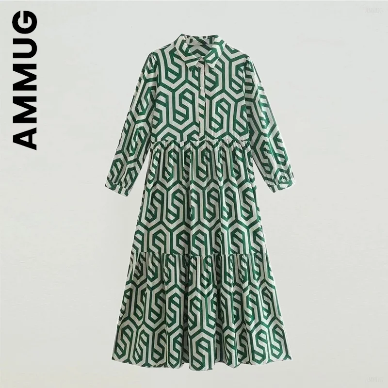 Ammug Dress Fashion Women Vintage Geometric Print Pleats Pleats Ruffles A Line Slim Midi Shirt Dress Woman Vestidos Female
Ammug Dress Fashion Women Vintage Geometric Print Pleats Pleats Ruffles A Line Slim Midi Shirt Dress Woman Vestidos Female